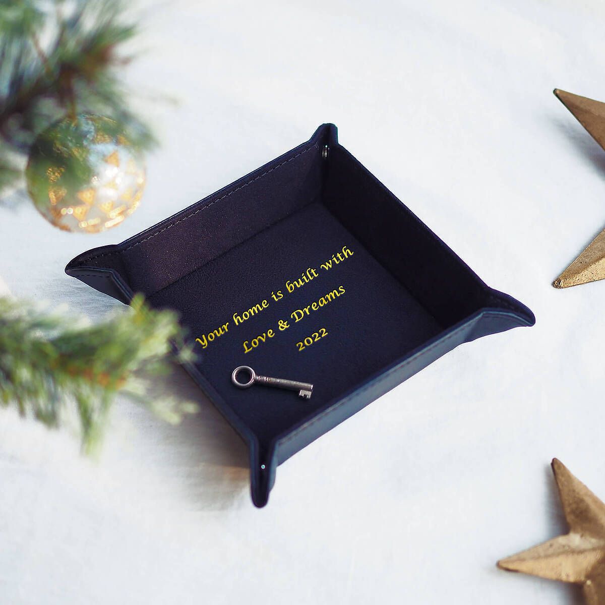 レザーボタントレイ スクエア ブラック}