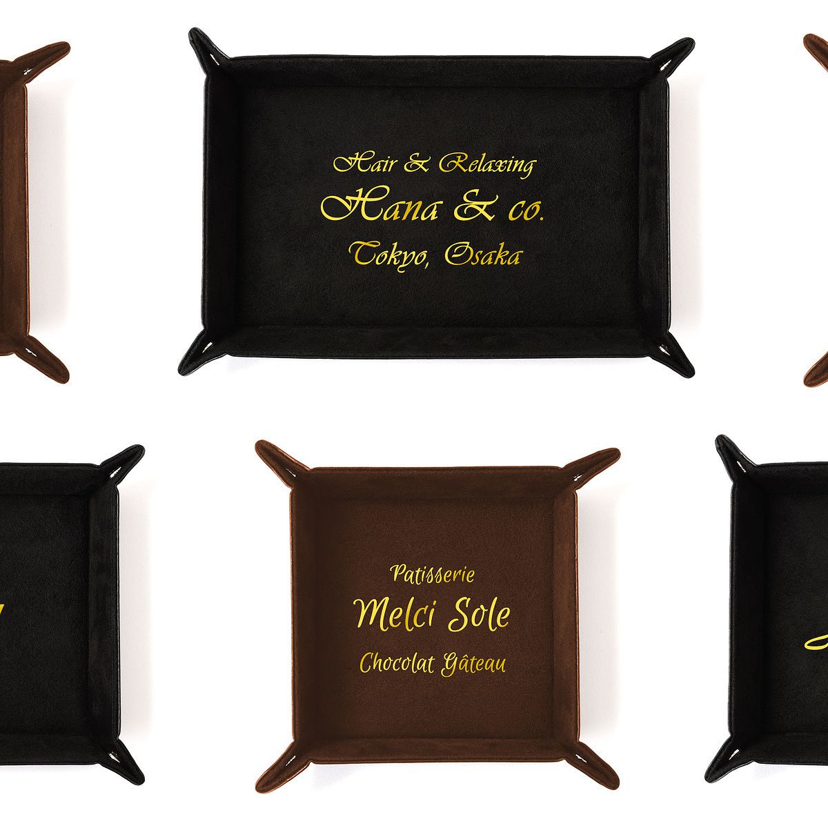 レザーボタントレイ スクエア ブラウン}