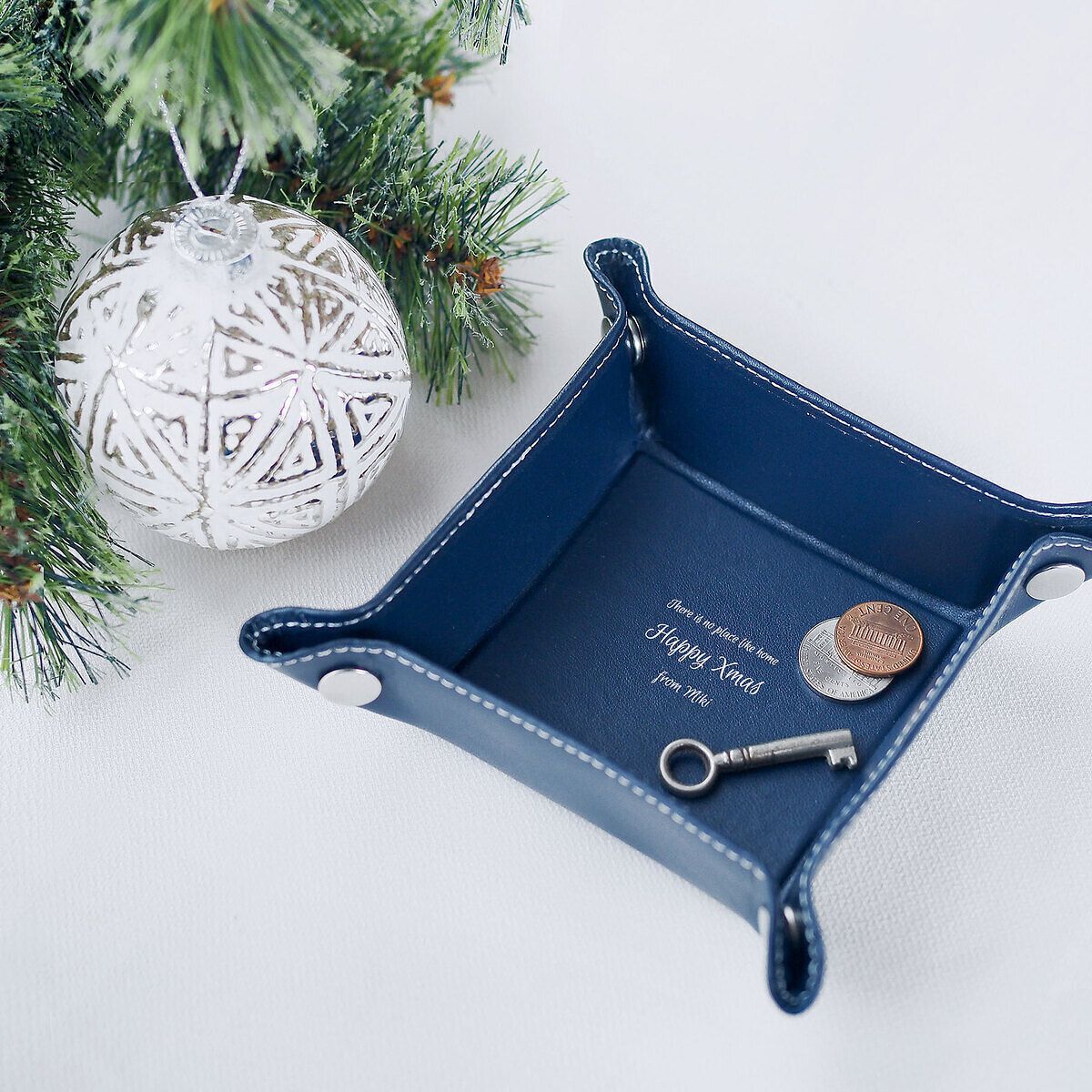 レザーボタントレイ ミニ ネイビー}