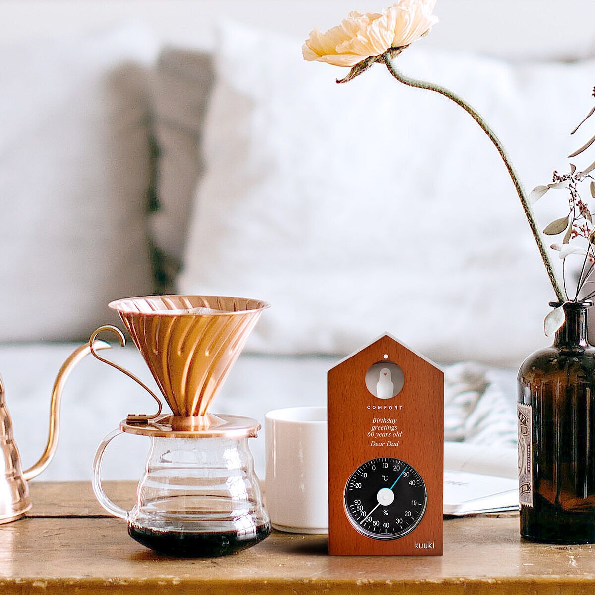 ハト温湿度計 ブラウン}